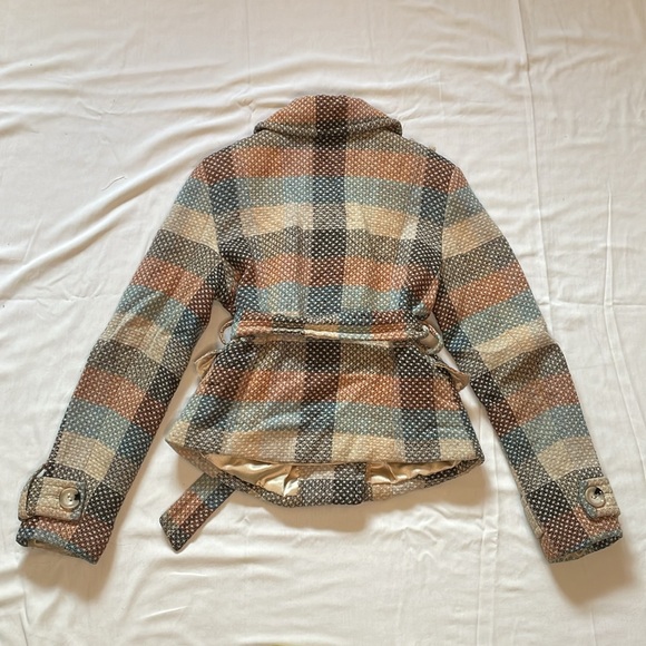 Coffeeshop Wool Plaid Pea Coat with Epaulettes - Picture 2 of 9